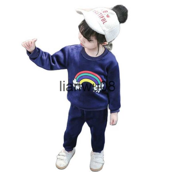 

clothing sets winter children for girl suit clothes 2021 new golden velvet autumn pulloverlong pant2pcs kids baby jacket set for boy 15y x08, White