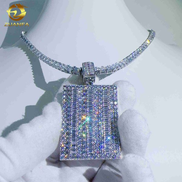 

925 sterling silver jewelry custom moissanite pendant hip hop rectangle pendant vvs diamond necklace