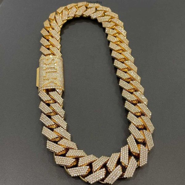 

18mm vvs moissanite cuban iced out diamond gold color chain 925 sterling silver prong link