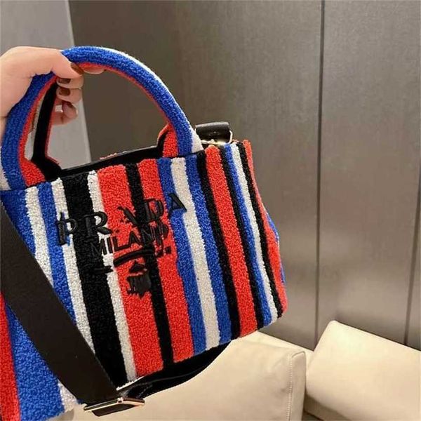 

18% off bag 2024 new launch designer handbag hand p family niche tote stripe portable large capacity woolen versatile crossbody women's