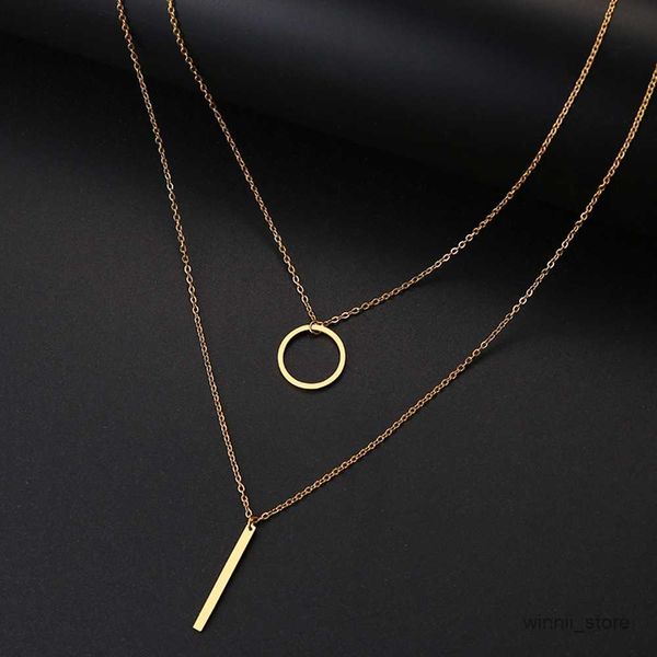

pendant necklaces for women double round geometric pendant necklace gold color jewelry gift r230828, Silver