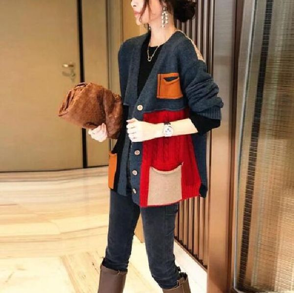 

2023 women's sweaters designer classic loose women fashion simple casual cardigans wool kit high street coat pockets print lazy clothin, White;black