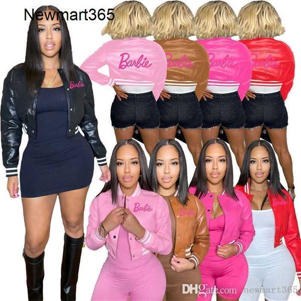 

women jackets designer 2023 autumn and winter new fall colored thread leather sleeves baseball coat 5 colours, Black