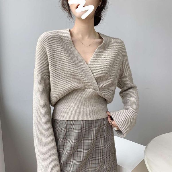 

item title early autumn womens sweaters clothing lazy wind v neck cross slim sweater short pullover, White;black