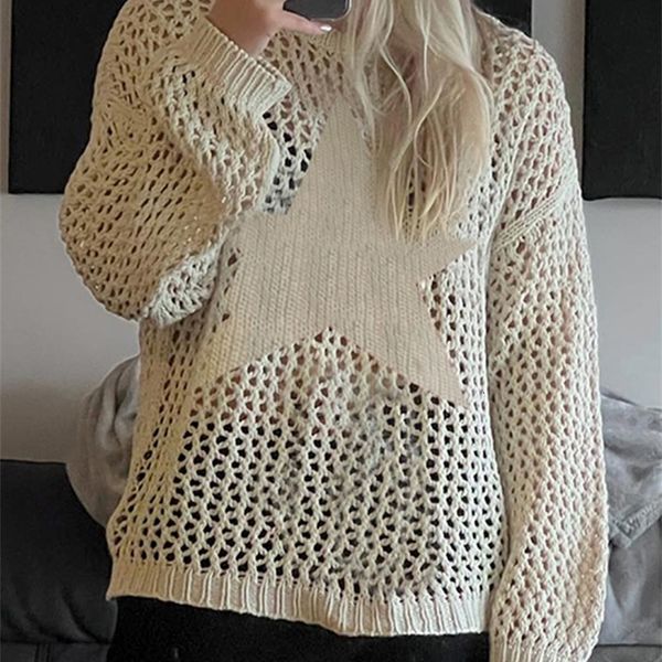 

women's sweaters weekeep distressed crochet star sweater pullovers oversized loose holes knitted jumper smock y2k harajuku streetwear 9, White;black