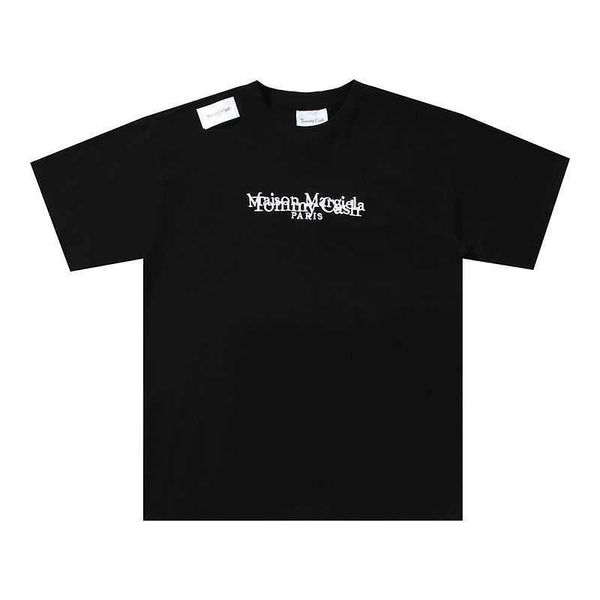 

short shirt margielas mm6 tested designer sleeve t tshirt for men and women loose versatile embroidery hollow out letter small popular brand, White;black