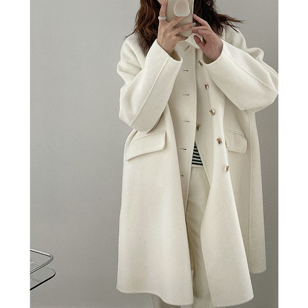 

womens wool blends lpf women coat with turndown collar 230828, Black