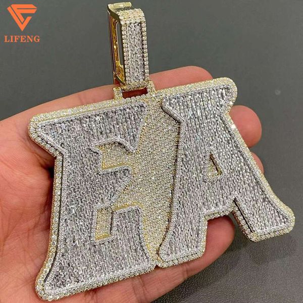 

hip hop custom letter shape jewelry necklace moissanite diamond ice out pendant, Silver