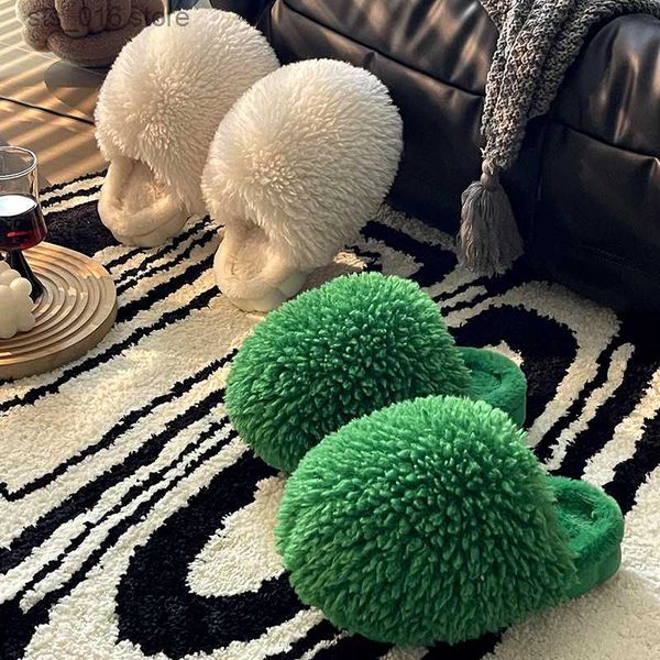 

slippers winter warm fashion slipper women modern slides outside design fluffy slippers indoor soft plush shoes women warm slippers t230824, Black