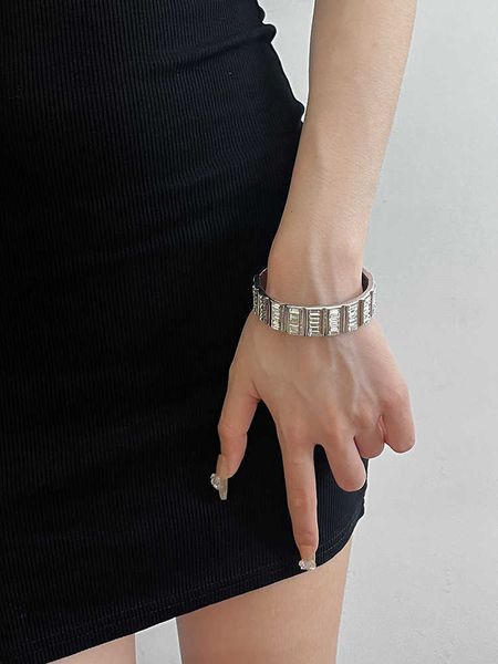 

designer bangle sl luxury light luxury and niche inlaid square diamond open bangle ins versatile exquisite high-end feel bracelet fashion ac, Golden;silver