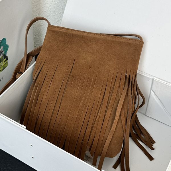 

suede shoulder bag tassel matte leather handbag crossbody bags interior zipped pocket fashion letter zipper closure