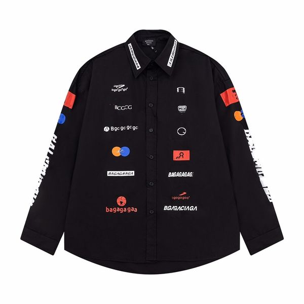 

multi-element all-over design long-sleeved shirt, Black;brown