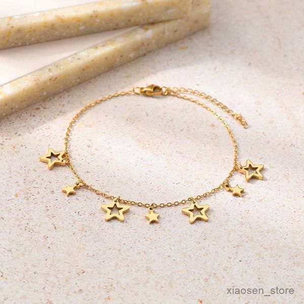 

bracelets stainless steel anklets exquisite elegant stars pendant metal chain light luxury fashion anklet for women jewelry gifts r230828, Golden;silver
