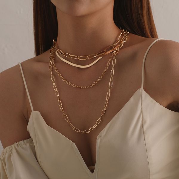 

fashion chain multi-layer necklace female punk retro exaggerated collar, Silver