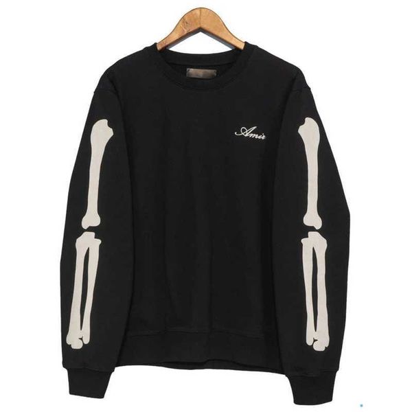 

casual flocking bone pattern tshirt mens sweatshirt hoodie japanese korean streetwear o-neck men sweatshirt loose hoodie, Black