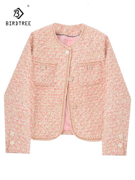 

womens wool blends birdtree 30%wool 50%polyester pink french small fragrant coats autumn winter temperament tweed c38635qc 230828, Black