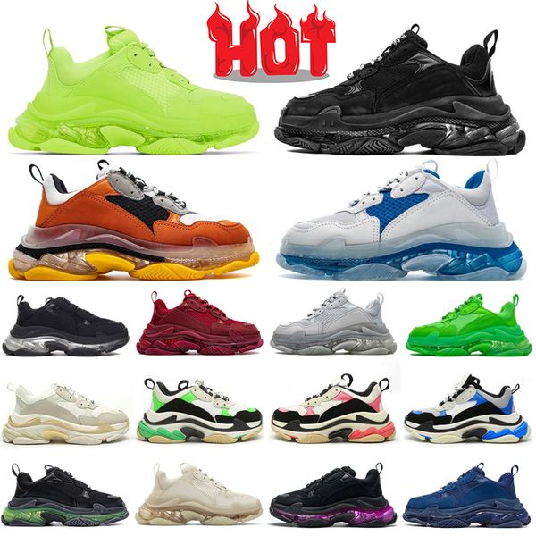 

designer mens womens running shoes new product triple s orange black white blue vintage beige crystal clear sole outdoor sport sneaker