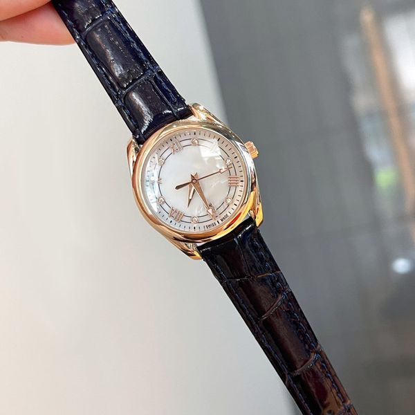 

luxury women diamond watches 28mm brand designer fashion lady watch leather strap quartz wristwatches for womens christmas mother's day, Slivery;brown