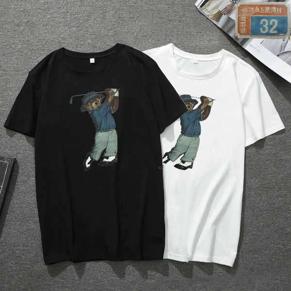 

men's t-shirts short sleeve milk-silk crew neck teddy bear casual breathable comfortable stretch cotton shortsleeves slim fit style mal, White;black