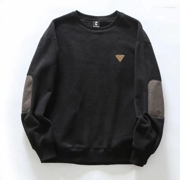 

men's hoodies fleece loose casual round neck autumn winter warm sweater thickened long sleeves bottoming sweatshirts, Black