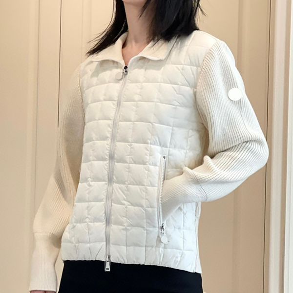 

square stripe women down jacket collar letters lightweight down jacket arm badge knit jacket winter stand collar warm coat size s--l, Black