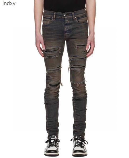 

hm616 quality mens jeans distressed motorcycle biker jean rock skinny slim ripped hole stripe fashionable snake embroidery denim pants, Blue