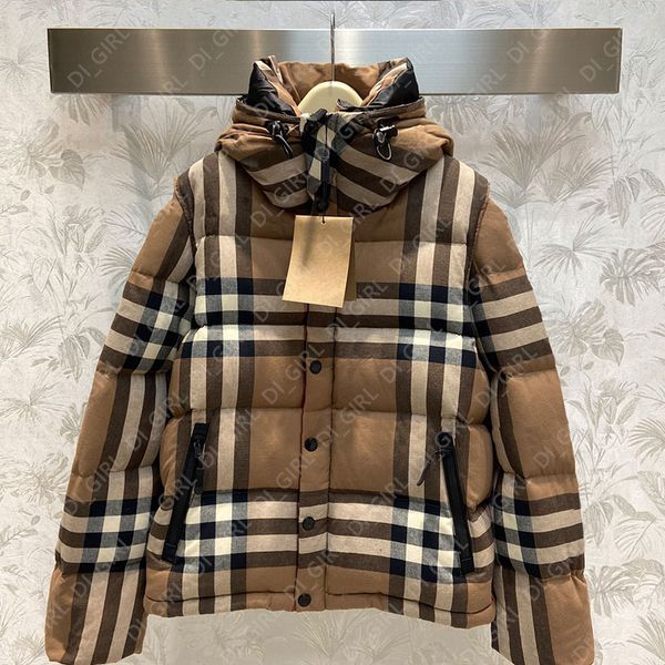

women down jackets fashon stripe print sleeve removable puffer jacket lady winter warm designer hooded couples outerwear di_girl di_girl, Black