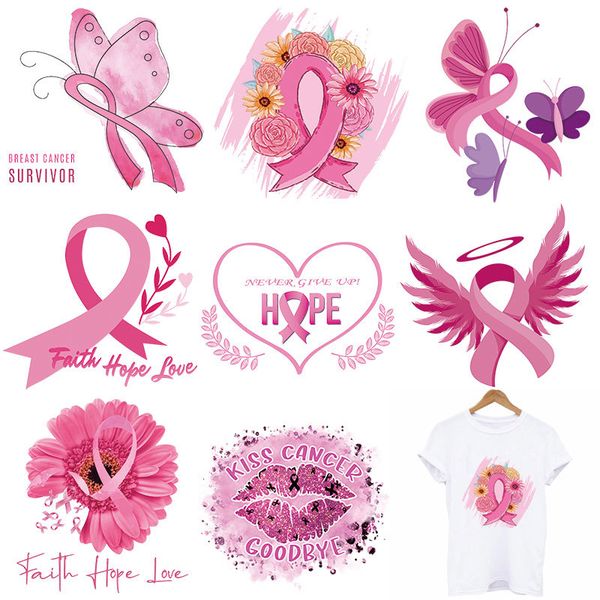 

notions breast cancer awareness iron on patches large heat transfer vinyl stickers washable transfers decals appliques for clothing t-shirts, Black