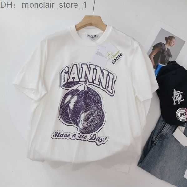 

womens tshirt ganni t shirt designer shirts casual clothing beach fruit print loose fashion set short sleeve fo 3 6ie8, White