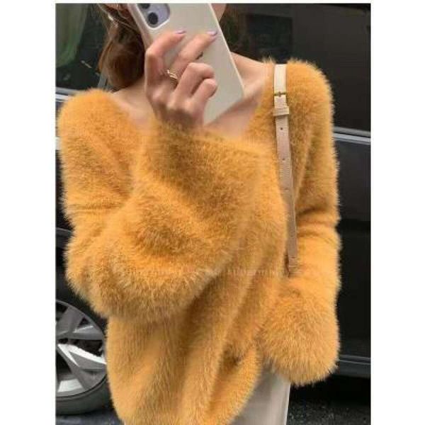 

korean version sweaters of the gentle style fluffy v neck pullover sweater for women in autumn and winter loose, White;black