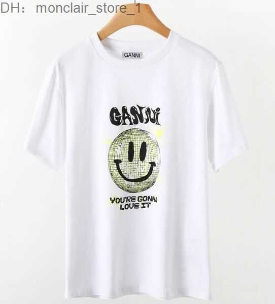 

designer t shirt summer smiling face print ganni women tshirt tee men advanced design 1 bcbu, White