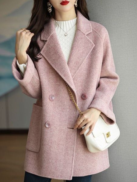 

womens wool blends coats fashion woolen overcoat female autumn winter solid pockets elegant woman jackets 230828, Black