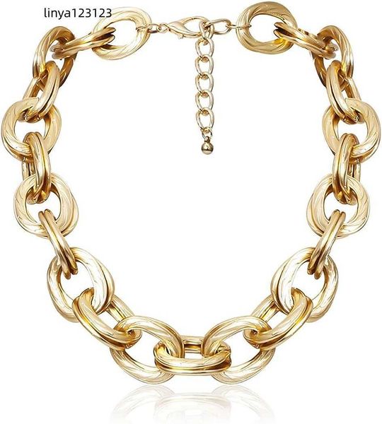 

acedre chunky choker necklace gold cuban link chain double o link necklaces punk hip-hop jewelry for women and girls, Golden;silver