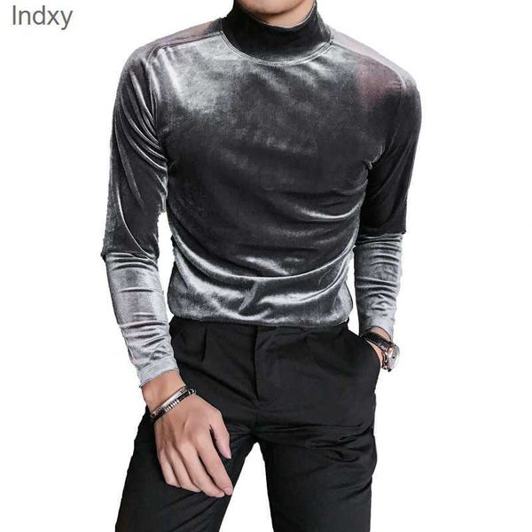 

autumn long sleeve t shirts men fashion men clothes velvet stretched turtleneck slim fit all match solid t-shirts, White;black