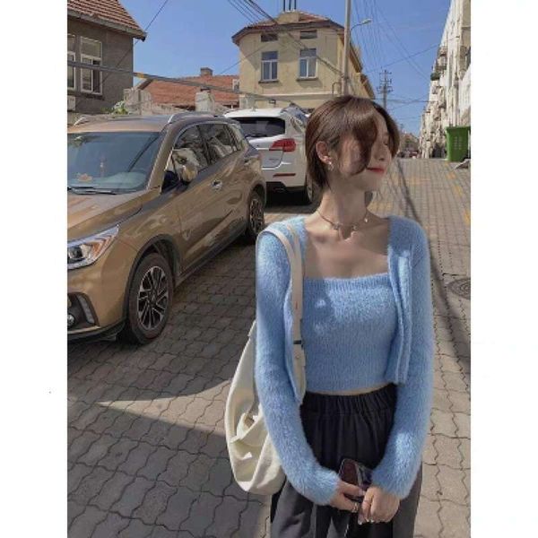 

sweater cardigan womens coat korean loose autumn and winter thick western style gentle wind two piece jacket, White;black