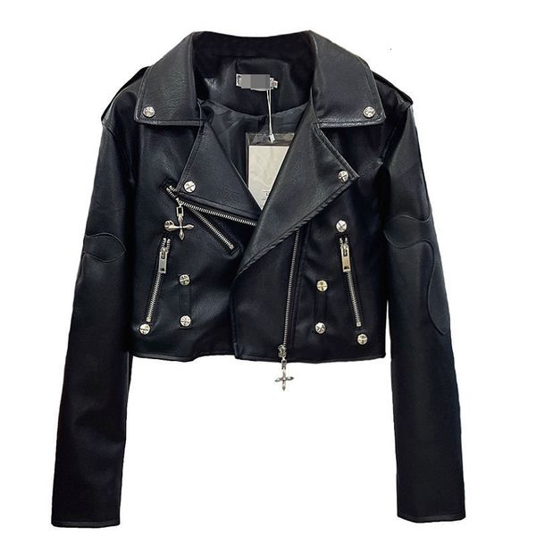 

womens leather faux spring autumn jacket women short fashion motorcycle small coat slim 230828, Black