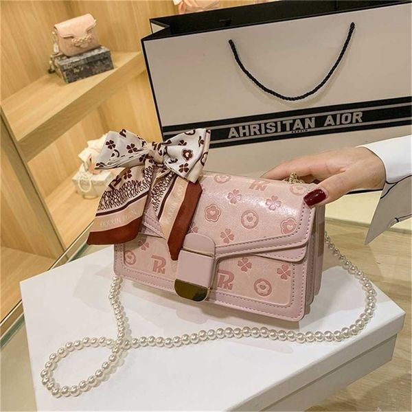 

luxury handbags sale lock printed soft leather style pearl chain messenger red texture silk scarf women's small square