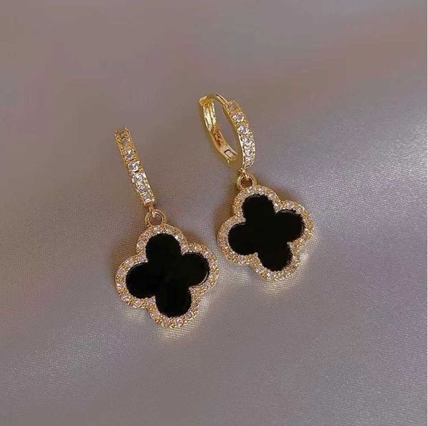 

designer earrings four-leaf clover for women senior classic small fragrant wind new 18k gold light luxury flash mens, Golden;silver