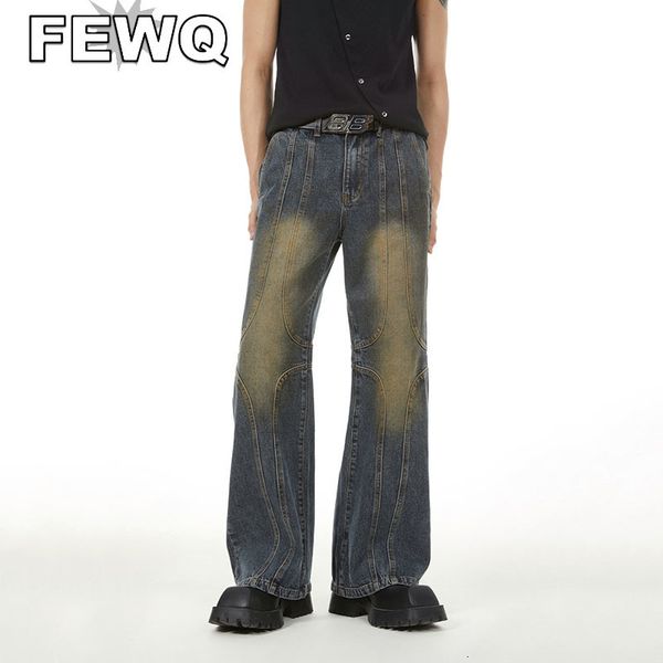 

mens jeans fewq niche threedimensional cutting design straight worn out denim trousers male autumn casual pant 24b3332 230828, Blue