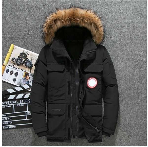 

down jacket men's medium length winter new canadian style overcame lovers' working clothes thick goose men clothing us size s--4xl, Black