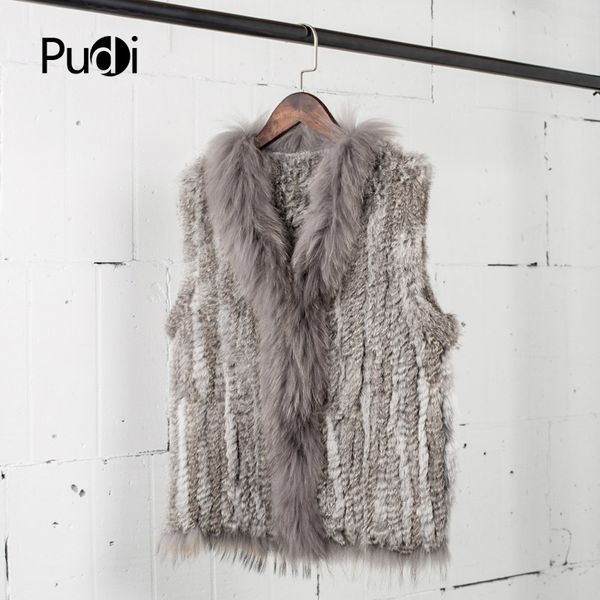 

womens fur faux vr033 women genuine natural real rabbit knitted vests waistcoat gilet coats with tassels raccoon collar 230828, Black
