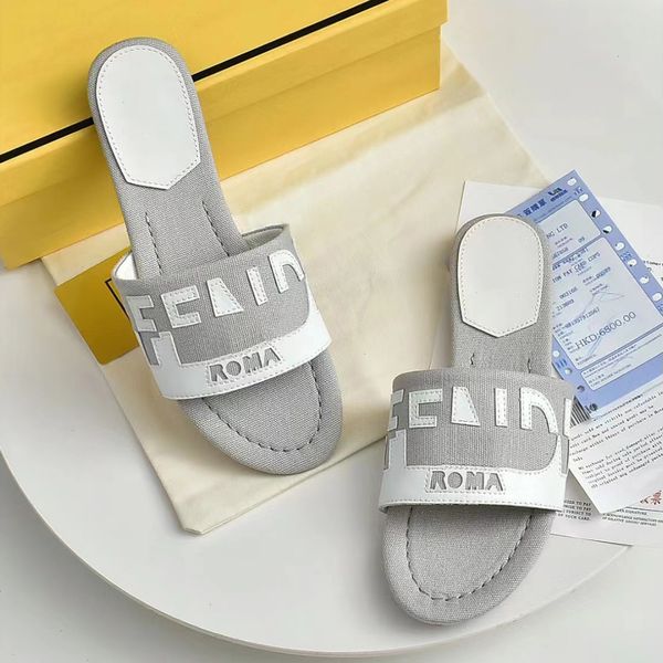 

2023 summer new shoe designer man sandal woman luxury canvas and black brown leather slides signature laser f letter slipper with dust bag i