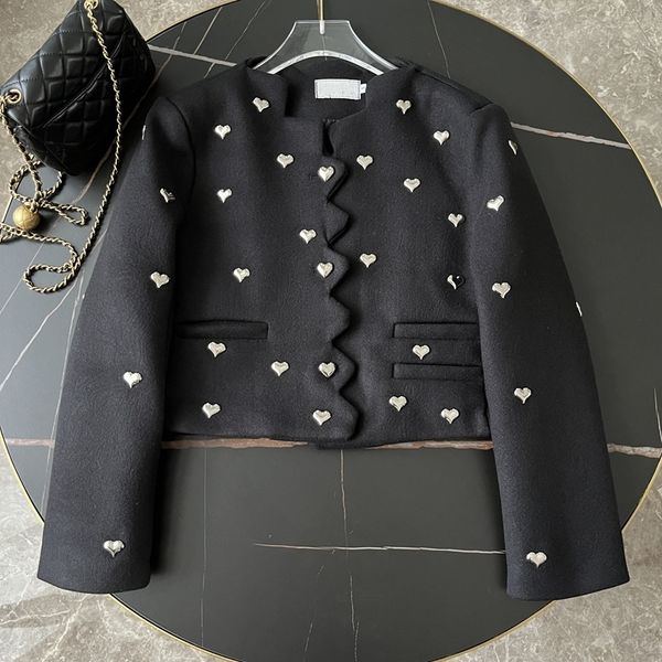 

womens wool blends fashion high street small fragrant love beading jacket coat fall winter french vintage elegant short jackets women outwea, Black