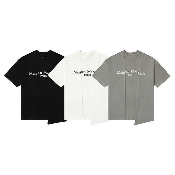 

designer t shirt margielas mm6 high edition style magilla deconstructed splice irregular printed loose short sleeve t-shirt for men and wome, White;black