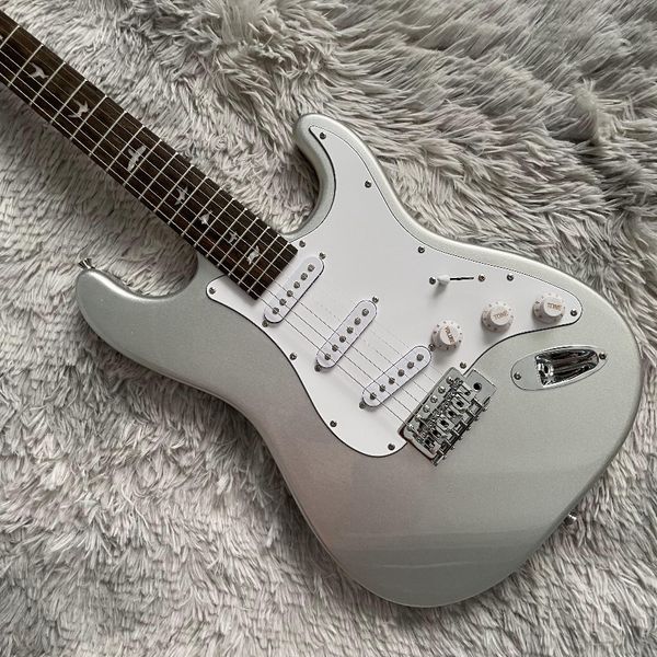

custom metal gray st electric guitars inlay fretboard 3s pickups chrome hardware