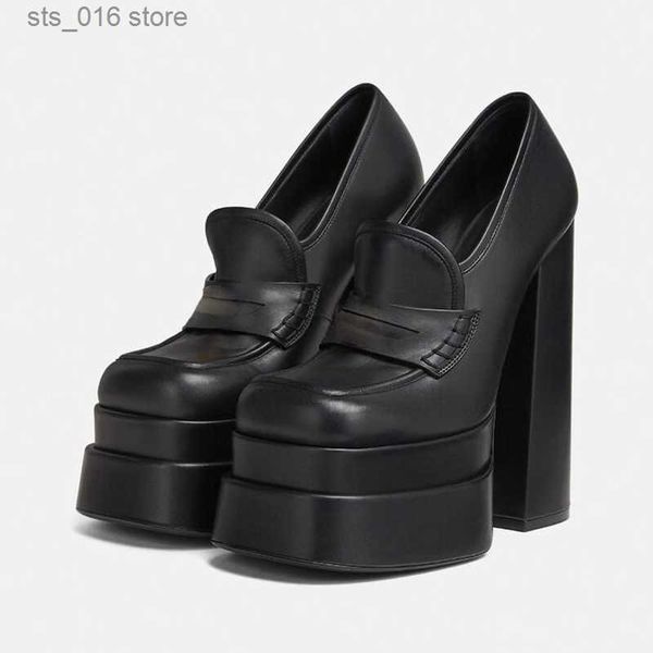 

dress shoes fashion double layer platform high heels pumps for women spring summer designer luxury thick loafers party shoes casual ladies t, Black