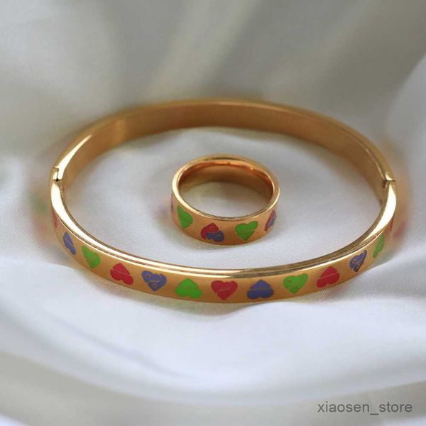 

bracelets multi color dripping bracelet bangle love ring for women men heart jewelry set wedding gift r230828, Golden;silver