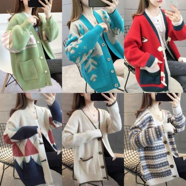 

autumn and winter miscellaneous large sweater sized womens cardigan wholesale mid long jacket street stall goods, White;black