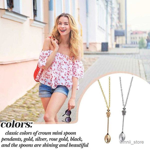 

pendant necklaces new crown spoon necklace tiny tea spoons shape pendant necklaces colors creative mini long link jewelry for women charm gi, Silver