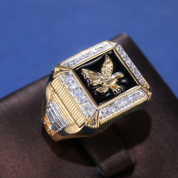 

designer's selling new atmospheric men's electroplated eagle with diamond surrounding ring and gold plated ring, niche design,, Silver